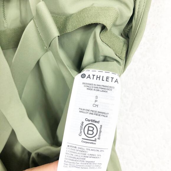 NWT Athleta Palm One Piece Swimsuit Small Green Strappy Back Modest Coverage - Picture 5 of 14